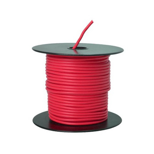 Primary Wire, 14 AWG Wire, 1-Conductor, 60 VDC, Copper Conductor, Red Sheath, 100 ft L