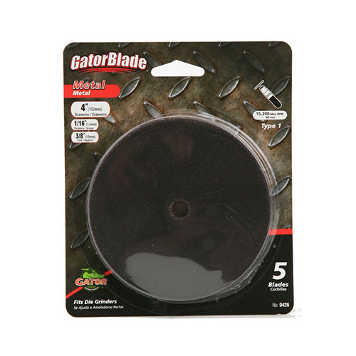 GatorBlade 9426 Cut-Off Wheel, 4 in Dia, 1/16 in Thick, 3/8 in Arbor, Aluminum Oxide Abrasive - pack of 5