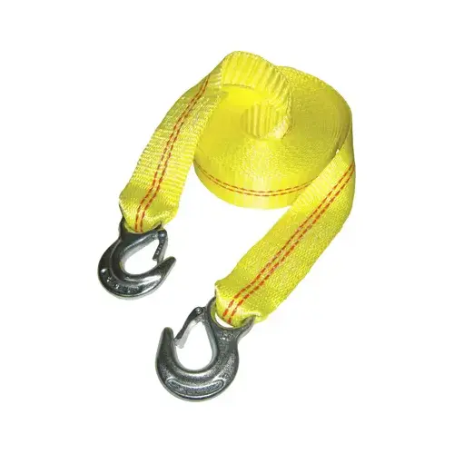 Emergency Tow Strap, 12,000 lb, 2 in W, 25 ft L, Hook End, Yellow