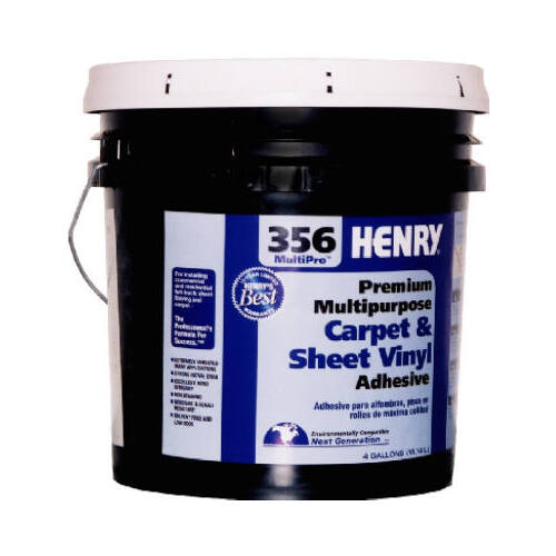HENRY 12075 356C MultiPro Carpet and Sheet Adhesive, Paste, Mild, Pale Yellow, 4 gal Pail