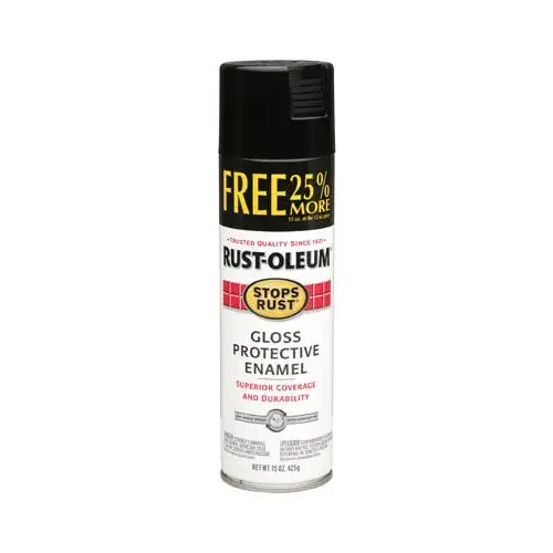 STOPS RUST Protective Enamel Spray Paint, Gloss, Black, 15 oz, Aerosol Can - pack of 6