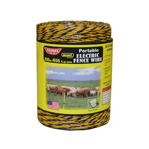 Electric Fence Wire, 3-Conductor, Aluminum Conductor, Yellow/Black, 656 ft L