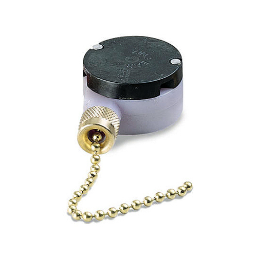 Pull Chain Switch, 1-Pole, 125/250 VAC, 3/6 A, Brass