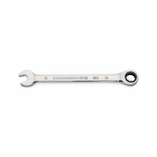 Ratcheting Combination Wrench 15 mm 12 Point Metric 7.87" L Polished Chrome