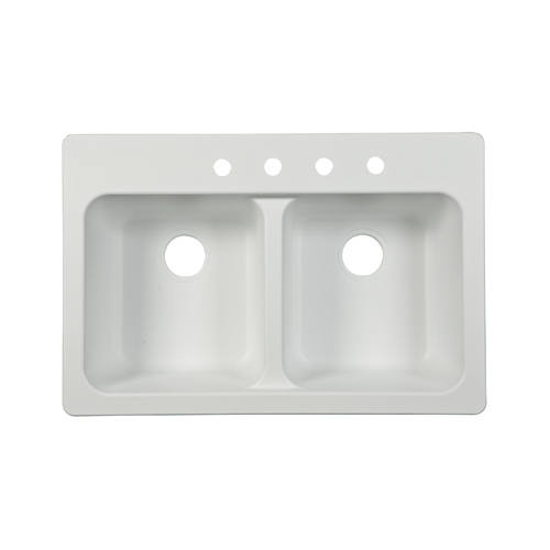 KINDRED FTW904BX Kitchen Sink, 4-Deck Hole, 33 in OAW, 22 in OAH, 9 in OAD, Tectonite, White, Top Mounting
