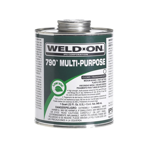 Weld-On 10259 Multi-Purpose Solvent Cement 790 Clear For CPVC/PVC 8 oz Clear