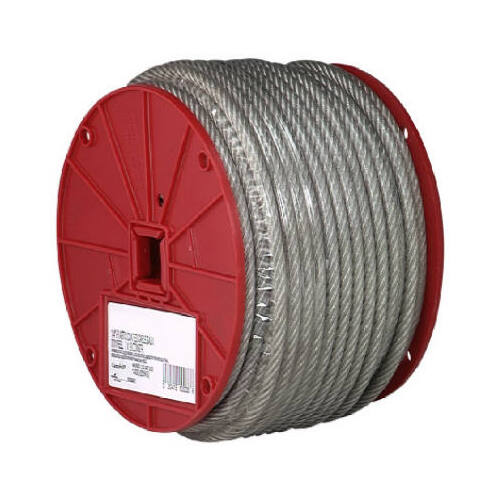 7000397 Aircraft Cable, 3/32 in Dia, 250 ft L, 184 lb Working Load, Steel Clear Vinyl