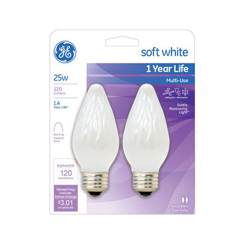 GE 75338 Incandescent Bulb 25 W F15 Decorative E26 (Medium) Soft White