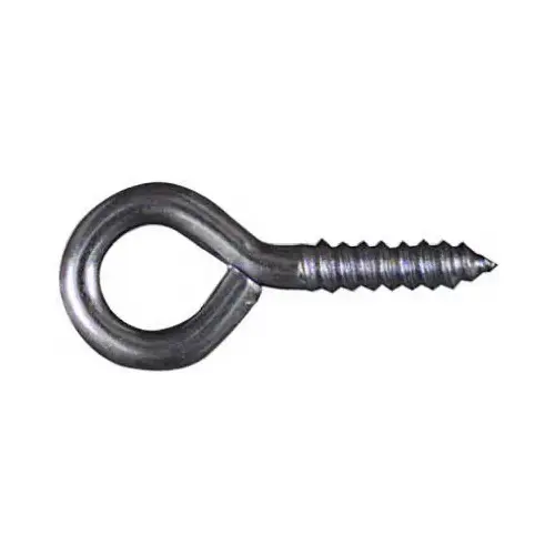 Screw Eye, #114, 0.08 in Dia Wire, 0.31 in L Thread, 0.95 in OAL, 5 lb Working Load, Steel Zinc - pack of 14