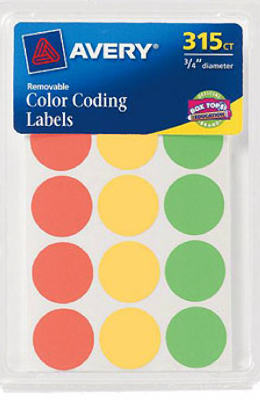 Avery 6733 Color Coding Label Round Assorted Assorted