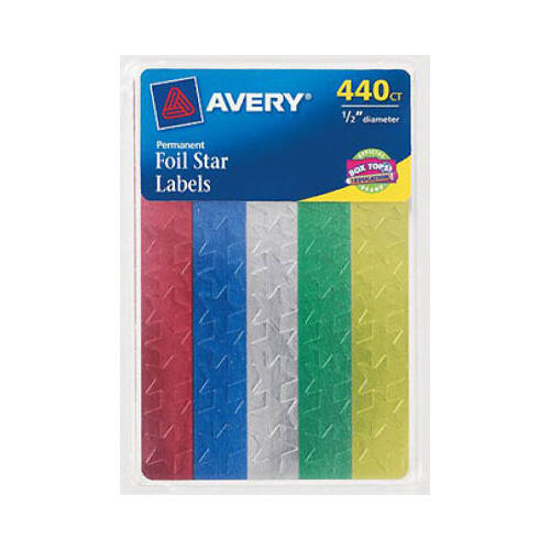 Avery 6007 Foil Star Label 5.375" H X 3.5" W Star Assorted Assorted
