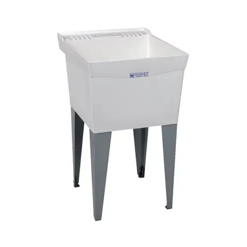 UTILATUB Series Laundry Tub, 18 gal Capacity, 2-Deck Hole, 24 in OAW, 24 in OAD, 20 in OAH, Thermoplastic White