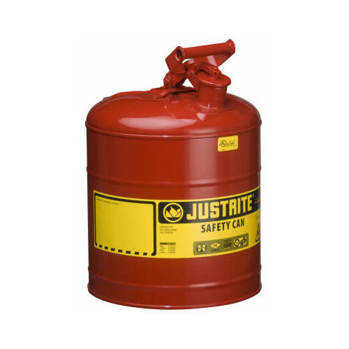 Justrite 7150100 Safety Can, 5 gal Capacity, Steel, Red