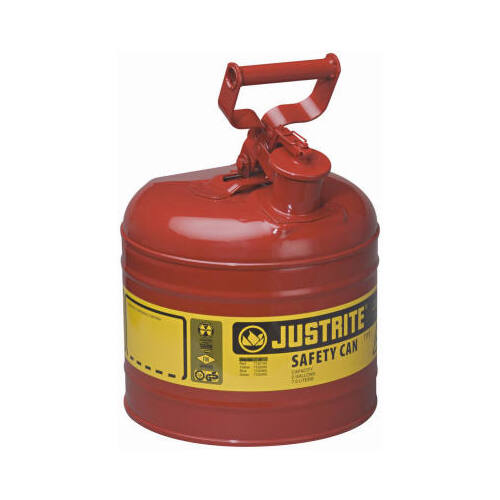 Justrite 7120100 Safety Can, 2 gal Capacity, Steel, Red