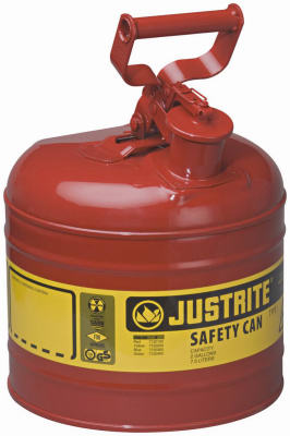 Justrite 7120100 Safety Can, 2 gal Capacity, Steel, Red