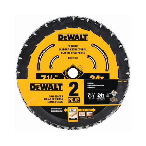 DEWALT DWA1714242 Circular Saw Blade, 7-1/4 in Dia, 5/8 in Arbor, 24-Teeth, Applicable Materials: Wood Pair