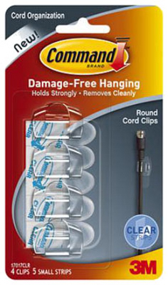 3M 17017CLRES Round Cord Clips w/ Clear Adhesive Strips - pack of 4