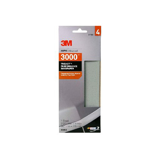 Trizact 03064 Sandpaper, 3-2/3 in W x 9 in L, 3000 Grit, Very Fine Grade, Aluminum Oxide Abrasive, Gray, Wet/Dry