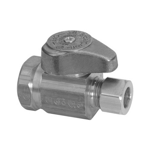 Stop Valve, 1/2 x 3/8 in Connection, Compression x FIP, 125 psi Pressure, Brass Body Chrome