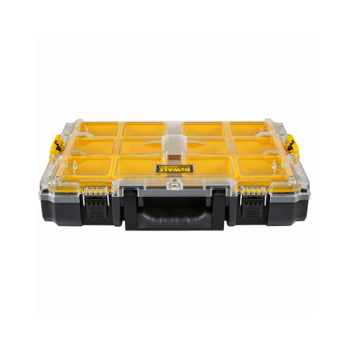 DEWALT DWST08040 ToughSystem 2.0 Full-Size Organizer, 44 lb Capacity, 21 in L, 14-5/8 in W, 5-1/8 in H, 10-Compartment Black/Transparent/Yellow