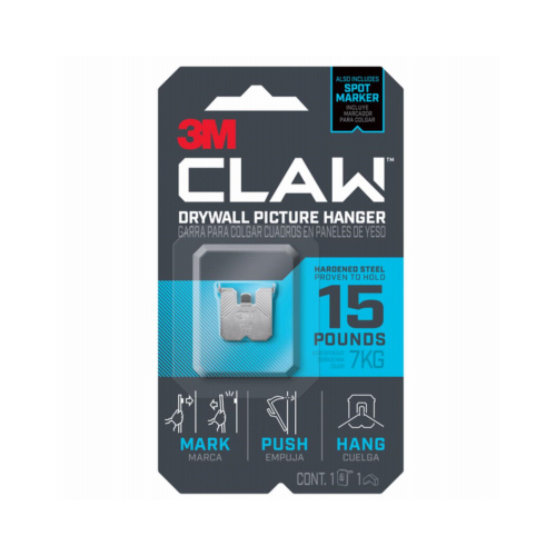 CLAW Drywall Picture Hanger, 15 lb, Steel, Push-In Mounting - pack of 4