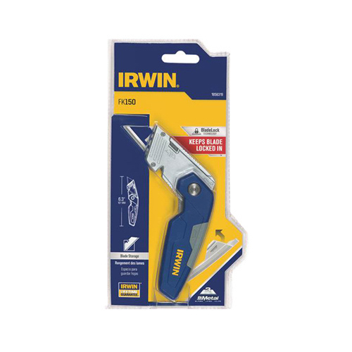 Irwin 1858319 Utility Knife, 2-1/2 in L Blade, Bi-Metal Blade, Straight Handle, Blue Handle