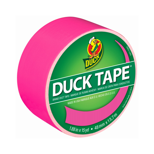 DUCK 1265016 Duct Tape, 15 yd L, 1.88 in W, Vinyl Backing, Neon Pink