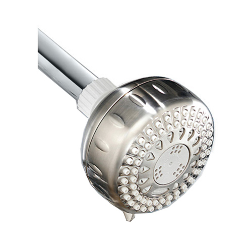 PowerSpray+ Series Shower Head, Round, 1.8 gpm, 1/2 in Connection, NPT, 5-Spray Function, Plastic Brushed Nickel