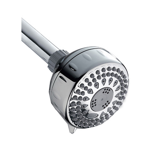 Waterpik TRS-523E PowerSpray+ Series Shower Head, Round, 1.8 gpm, 1/2 in Connection, NPT, 5-Spray Function, Plastic Chrome