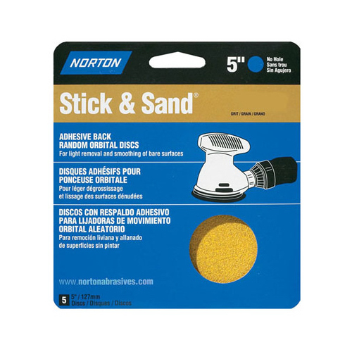 Random Orbital Discs, Adhesive Back, 80 Grit, 5 In - pack of 5