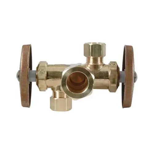 Stop Valve, 1/2 x 3/8 x 3/8 in Connection, Compression, 125 psi Pressure, Brass Body