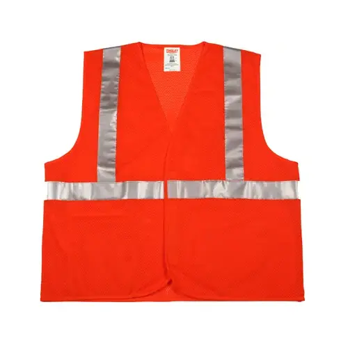 Safety Vest, ANSI 107 Class 2, Fluorescent Orange Mesh, Velcro Closure, L/XL