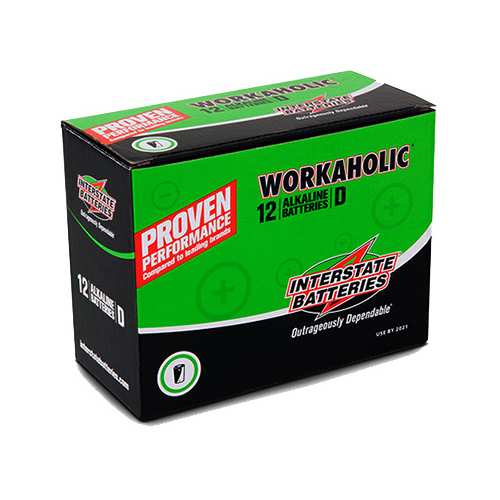 INTERSTATE ALL BATTERY CENTER DRY0085 Workaholic Alkaline Battery, D  pack of 12
