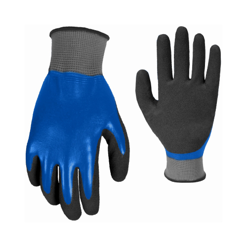 Double Dip Coated Gloves, Textured, Water Resistant, Men's M