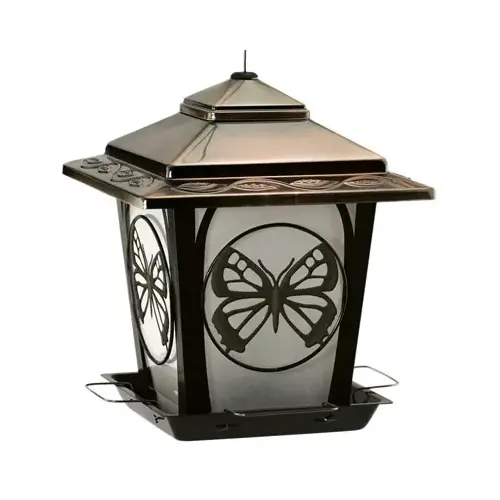 Bird Feeder, Hopper Style With Butterfly Accents, Metal