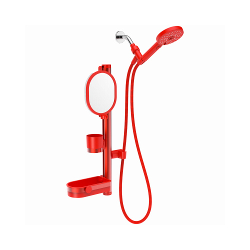 sproos 1101130RE01 Lookin' Good Shower System, 5-In. Handheld Shower Head, Mirror, Shelf, Cup, Red