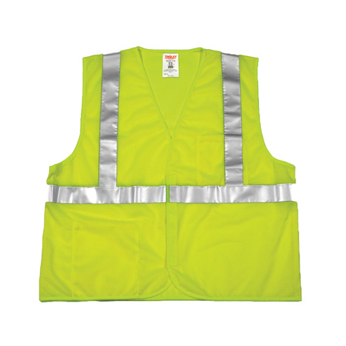 Safety Vest, ANSI 107 Class 2, Fluorescent Yellow Green Mesh, Velcro Closure, XXXXL/XXXXXL