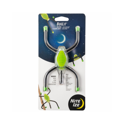 BugLit Micro Flashlight, 4 Light Modes, Bendable Gear Tie Legs, Lime/Black