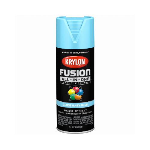 KRYLON DIVERSIFIED BRANDS K0284007 Fusion All-In-One Spray Paint + Primer, Gloss Baby Blue, 12-oz.