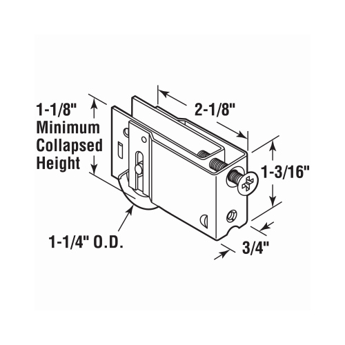 D 1762 Roller Assembly, 1-1/4 in Dia Roller, 5/16 in W Roller, Steel, 1-Roller, Plain Back Mounting Gold