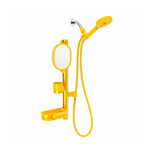 sproos 1101130YE01 Lookin' Good Shower System, 5-In. Handheld Shower Head + Mirror, Shelf, Cup, Yellow