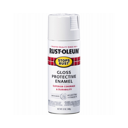 Stops Rust Protective Enamel Spray Paint, Gloss Arctic White, 12-oz.