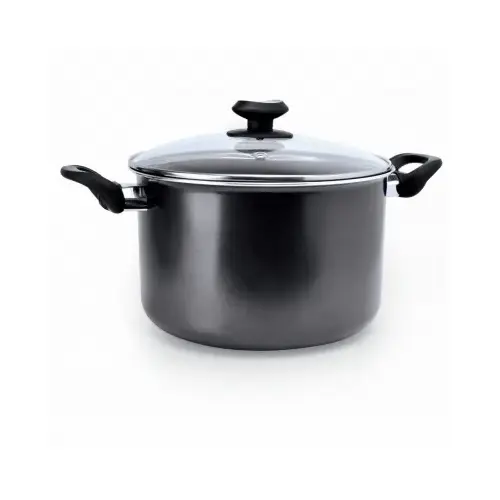 Elements Series Stock Pot with Tempered Glass Lid, 8 qt Capacity, Aluminum, Ergonomic Handle