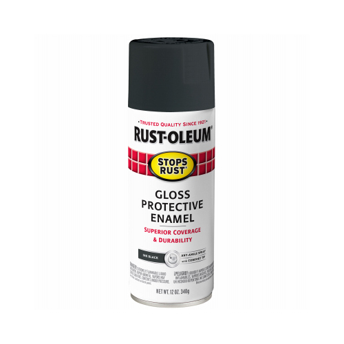 Stops Rust Protective Enamel Spray Paint, Gloss Ink Black, 12-oz.