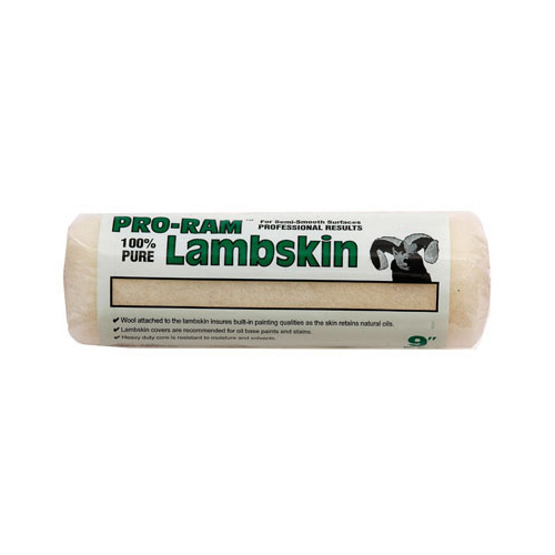 Paint Roller Cover, 3/4 in Thick Nap, 9 in L, Lambskin Cover