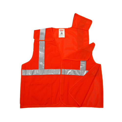 Safety Vest, ANSI 107 Class 2, Fluorescent Orange Mesh, Velcro Closure, XXXXL/XXXXXL