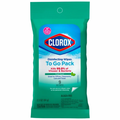 CLOROX 60133 Disinfecting Wipes To Go, Fresh Scent, 9-Ct.