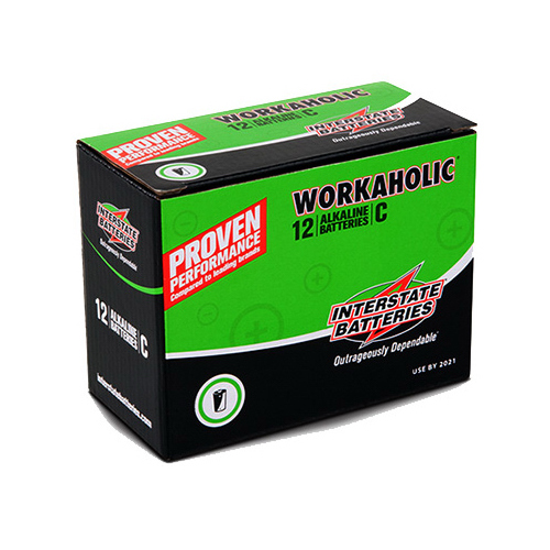 INTERSTATE ALL BATTERY CENTER DRY0080 Workaholic Alkaline Battery, C  pack of 12