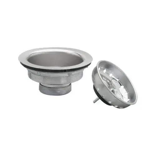 Keeney 1431SSBX Basket Strainer with Fixed Stick Post, 4-3/8 in Dia, Stainless Steel, Chrome, 3-1/4 in Dia Mesh