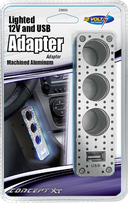 Custom Accessories 23600 Car Triple-Socket Adapter With USB, Lighted, 12-Volt